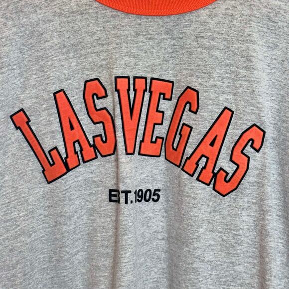 LAS VEGAS Ringer T-Shirt L.A.T Sport Gray Orange Trim Graphic Tee Mens L Retro - Picture 8 of 13